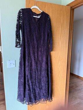 Soulmates Deep Purple Floral Lace Long Sleeve Gown